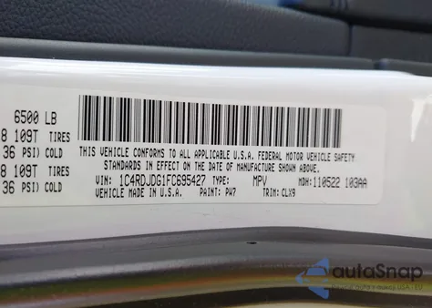 2015 Dodge Durango Limited z USA, uszkodzony, nr VIN 1C4RDJDG1FC695427